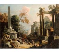 ZHAOSHAN Famous Colorful Art Print Vintage Poster Landscape with Classical Ruins and Figures by Marco Ricci Classic Canvas Picture for Office Decor 60x90cm