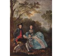 ZHAOSHAN Famous Colorful Art Print Vintage Poster Portrait of the Artist with His Wife and Daughter by Gainsborough Classic Canvas Picture for Office Decor 60x90cm