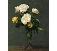 ZHAOSHAN Famous Colorful Art Print Vintage Poster Roses in a Drink Flute by Ignace Henri Jean Fantin Latour Classic Canvas Picture for Office Decor 60x90cm