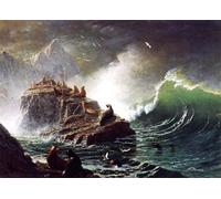 ZHAOSHAN Famous Colorful Art Print Vintage Poster Seals on the Rocks Farallon Islands by Albert Bierstadt Classic Canvas Picture for Office Decor 60x90cm