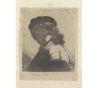 ZHAOSHAN Famous Colorful Art Print Vintage Poster Self-portrait with beret and neckerchief, face in shadow by Rembrandt van Rijn Classic Canvas Picture for Office Decor 60x90cm