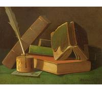 ZHAOSHAN Famous Colorful Art Print Vintage Poster Still Life with Books and Ink Well by William Michael Harnett Classic Canvas Picture for Office Decor 60x90cm