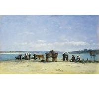 ZHAOSHAN Famous Colorful Art Print Vintage Poster the Breton Fishermen Wives by Eugene Louis Boudin Classic Canvas Picture for Office Decor 60x90cm