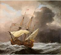 ZHAOSHAN Famous Colorful Art Print Vintage Poster the English Ship Hampton Court in a Gale by Willem Van De Velde the Younger Classic Canvas Picture for Office Decor 60x90cm