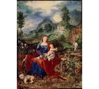 ZHAOSHAN Famous Colorful Art Print Vintage Poster the Holy Family with Virgin Animals Flipping Through a Book by Jan the Elder Brueghel Classic Canvas Picture for Office Decor 60x90cm