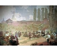 ZHAOSHAN Famous Colorful Art Print Vintage Poster the Slav Epic No. the Printing of the Bible of Kralice in Ivancice by Alphonse Maria Mucha Classic Canvas Picture for Office Decor 60x90cm