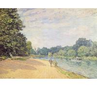 ZHAOSHAN Famous Colorful Art Print Vintage Poster the Thames with Hampton Church by Alfred Sisle Classic Canvas Picture for Office Decor 60x90cm