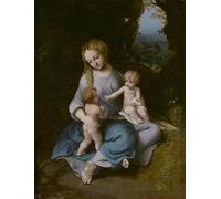 ZHAOSHAN Famous Colorful Art Print Vintage Poster Virgin and Child with the Baptist As a Boy by Antonio Da Correggio Classic Canvas Picture for Office Decor 60x90cm