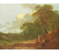 ZHAOSHAN Famous Colorful Art Print Vintage Poster Wooded Landscape with a Man Talking to Two Seated Women by Gainsborough Classic Canvas Picture for Office Decor 60x90cm