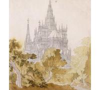 ZHAOSHAN Famous Poster Artworks Art Print Poster a Gothic Cathederal Near Bauman Eine Gotische Kathedrale Hinter Baumen by Karl Friedrich Schinkel Animal Pictures for Home Decor 60x90cm