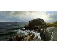 ZHAOSHAN Famous Poster Artworks Art Print Poster Castle Rock Marblehead by Alfred Bricher Animal Pictures for Home Decor 60x90cm
