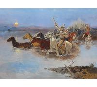 ZHAOSHAN Famous Poster Artworks Art Print Poster Crossing the River by Charles Russell Animal Pictures for Home Decor 60x90cm