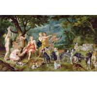 ZHAOSHAN Famous Poster Artworks Art Print Poster Diana and Her Nymphs Preparing to Leave for the Hunt by Jan the Elder Brueghel Animal Pictures for Home Decor 60x90cm
