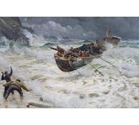 ZHAOSHAN Famous Poster Artworks Art Print Poster How the Boat Came Home by Charles Napier Hemy Animal Pictures for Home Decor 60x90cm