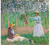 ZHAOSHAN Famous Poster Artworks Art Print Poster Im Garten Von Giverny Blanche Hoschedé an Der Staffelei Und Suzanne Hoschedé Beim Lesen by Claude Monet Animal Pictures for Home Decor 60x90cm