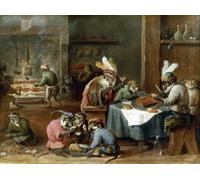 ZHAOSHAN Famous Poster Artworks Art Print Poster Meal of Costumed Monkeys by David Teniers the Younger Animal Pictures for Home Decor 60x90cm