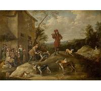 ZHAOSHAN Famous Poster Artworks Art Print Poster Resting Hunters by David Teniers the Younger Animal Pictures for Home Decor 60x90cm