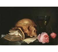 ZHAOSHAN Famous Poster Artworks Art Print Poster Still Life with a Skull a Book and Roses by Jan Davidsz De Heem Animal Pictures for Home Decor 60x90cm