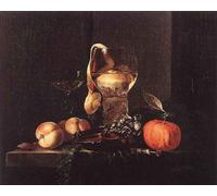 ZHAOSHAN Famous Poster Artworks Art Print Poster Still-life with Silver Bowl Glasses and Fruit by Willem Kalf Animal Pictures for Home Decor 60x90cm