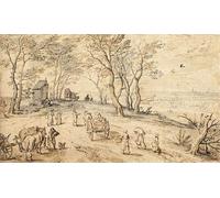 ZHAOSHAN Famous Poster Artworks Art Print Poster Villagers on Their Way to Market by Jan the Elder Brueghel Animal Pictures for Home Decor 60x90cm