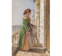 ZHAOSHAN Vintage Pictures Printed Graffiti Print a Greek Girl Standing on a Balcony by John Frederick Lewis Portrait Canvas Image for Home Decor 60x90cm