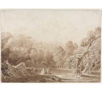 ZHAOSHAN Vintage Pictures Printed Graffiti Print A Man Playing a Harp with other Figures beside a Lake by John Martins Portrait Canvas Image for Home Decor 60x90cm