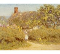 ZHAOSHAN Vintage Pictures Printed Graffiti Print a Surrey Cottage by Helen Allingham Portrait Canvas Image for Home Decor 60x90cm