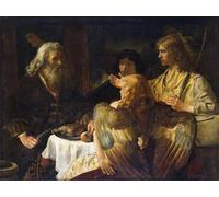 ZHAOSHAN Vintage Pictures Printed Graffiti Print Abraham and the three angels, S. by Rembrandt van Rijn Portrait Canvas Image for Home Decor 60x90cm