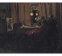 ZHAOSHAN Vintage Pictures Printed Graffiti Print Appraising the Day's Work by Anna Ancher Portrait Canvas Image for Home Decor 60x90cm