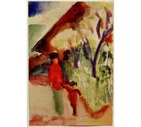 ZHAOSHAN Vintage Pictures Printed Graffiti Print At the Swiss House by August Macke Portrait Canvas Image for Home Decor 60x90cm
