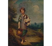 ZHAOSHAN Vintage Pictures Printed Graffiti Print Cottage Girl with Dog and Pitcher by Gainsborough Portrait Canvas Image for Home Decor 60x90cm