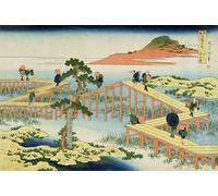 ZHAOSHAN Vintage Pictures Printed Graffiti Print Eight Part Bridge Province of Mucawa Japan by Katsushika Hokusai Portrait Canvas Image for Home Decor 60x90cm
