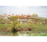 ZHAOSHAN Vintage Pictures Printed Graffiti Print Great Tangley Manor Surrey with the Lily Pond and Covered Walk by H Hunn Portrait Canvas Image for Home Decor 60x90cm