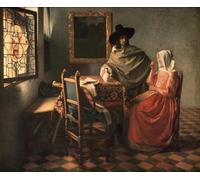 ZHAOSHAN Vintage Pictures Printed Graffiti Print Lord and lady at the wine by Jan Vermeer van Delft Portrait Canvas Image for Home Decor 60x90cm