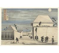 ZHAOSHAN Vintage Pictures Printed Graffiti Print Nocturnal Attack in the Eleventh Act of the Chushingura Play by Utagawa Kuniyoshi Portrait Canvas Image for Home Decor 60x90cm