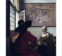 ZHAOSHAN Vintage Pictures Printed Graffiti Print Officer and a laughing girl by Jan Vermeer van Delft Portrait Canvas Image for Home Decor 60x90cm