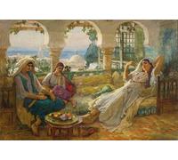 ZHAOSHAN Vintage Pictures Printed Graffiti Print on the Terracen by Frederick Arthur Bridgman Portrait Canvas Image for Home Decor 60x90cm