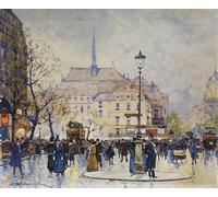ZHAOSHAN Vintage Pictures Printed Graffiti Print Parisian Street Scene by Eugene Galien Laloue Portrait Canvas Image for Home Decor 60x90cm