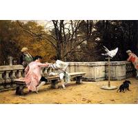 ZHAOSHAN Vintage Pictures Printed Graffiti Print Playing Chess on the Terrace by Charles Bargue Portrait Canvas Image for Home Decor 60x90cm