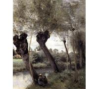 ZHAOSHAN Vintage Pictures Printed Graffiti Print Saint-nicholas-les-arras Willows on the Banks of the Scarpe by Jean-baptiste-camille Corot Portrait Canvas Image for Home Decor 60x90cm