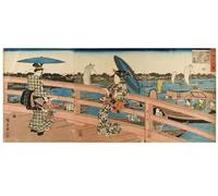 ZHAOSHAN Vintage Pictures Printed Graffiti Print Sunset Glow At Ryogoku Bridge From the Series Eight by Utagawa Hiroshige Portrait Canvas Image for Home Decor 60x90cm