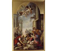 ZHAOSHAN Vintage Pictures Printed Graffiti Print the Adoration of the Shepherds Painting by Laurent De La Hyre Portrait Canvas Image for Home Decor 60x90cm