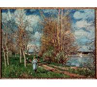 ZHAOSHAN Vintage Pictures Printed Graffiti Print the Little Meadows in Spring by Alfred Sisle Portrait Canvas Image for Home Decor 60x90cm