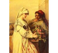 ZHAOSHAN Vintage Pictures Printed Graffiti Print the Rose Vendor by Jean-francois Portaels Portrait Canvas Image for Home Decor 60x90cm