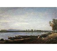 ZHAOSHAN Vintage Pictures Printed Graffiti Print the Seine At Bezons Val Doise by Charles Francois Daubigny Portrait Canvas Image for Home Decor 60x90cm