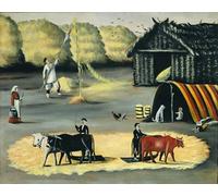 ZHAOSHAN Vintage Pictures Printed Graffiti Print Threshing the Floor in a Georgian Country Village by Niko Pirosmani Portrait Canvas Image for Home Decor 60x90cm