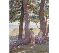 ZHAOSHAN Vintage Pictures Printed Graffiti Print Two Under Pine Trees by Théo Van Rysselberghe Portrait Canvas Image for Home Decor 60x90cm