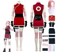 ZHAOSJ Anime Character Haruno Sakura Cosplay Costume Outfit Role Play Uniform Complete Set Halloween Carnival Party Dress Up Suit with Wig Headdress