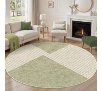 Zhaotingrui Large Machine Washable Round Rugfor Living Room Non Slip Carpet | 160 cm Soft Short Pile Circular Carpet, Contemporary Green Line Design, Ideal for Bedroom, Lounge, Dining Room & Home Office