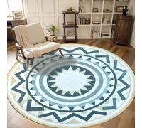 Zhaotingrui Machine Washable Round Rug 80cm Area Rugs for Living Room Geometric Style Modern Non Slip Non Shedding Soft Short Pile Floor Carpet for Bedroom, Lounge, and Bedside, Beige&Grey